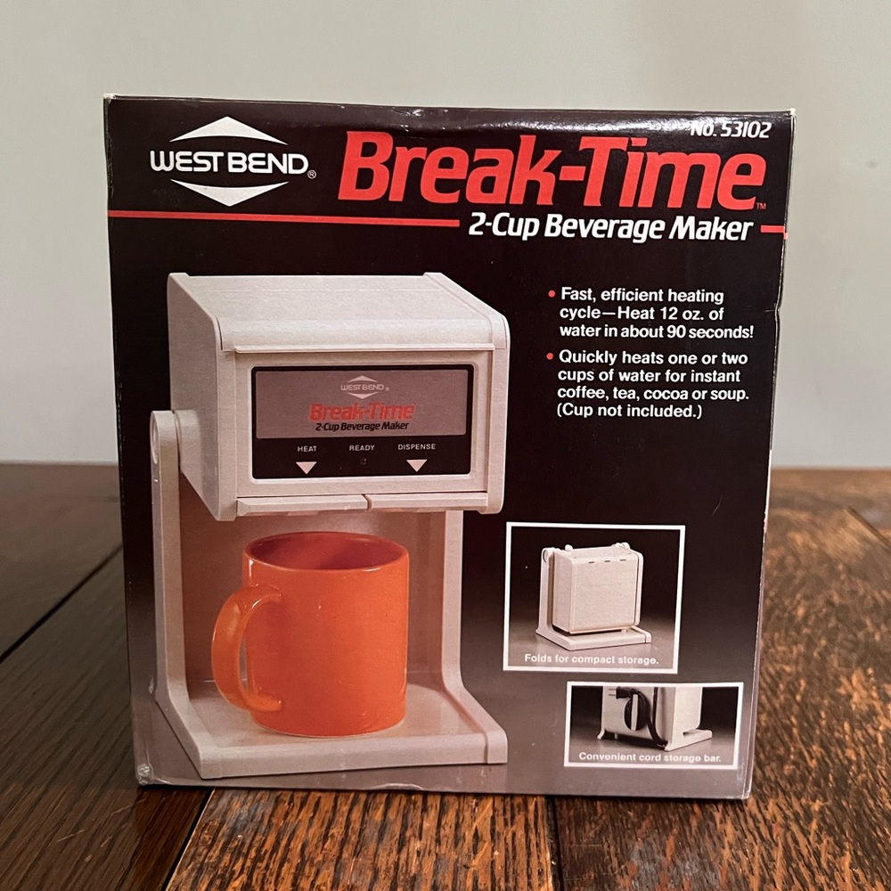 West Bend Break Time 2 Cup Beverage Maker New with Box 1985